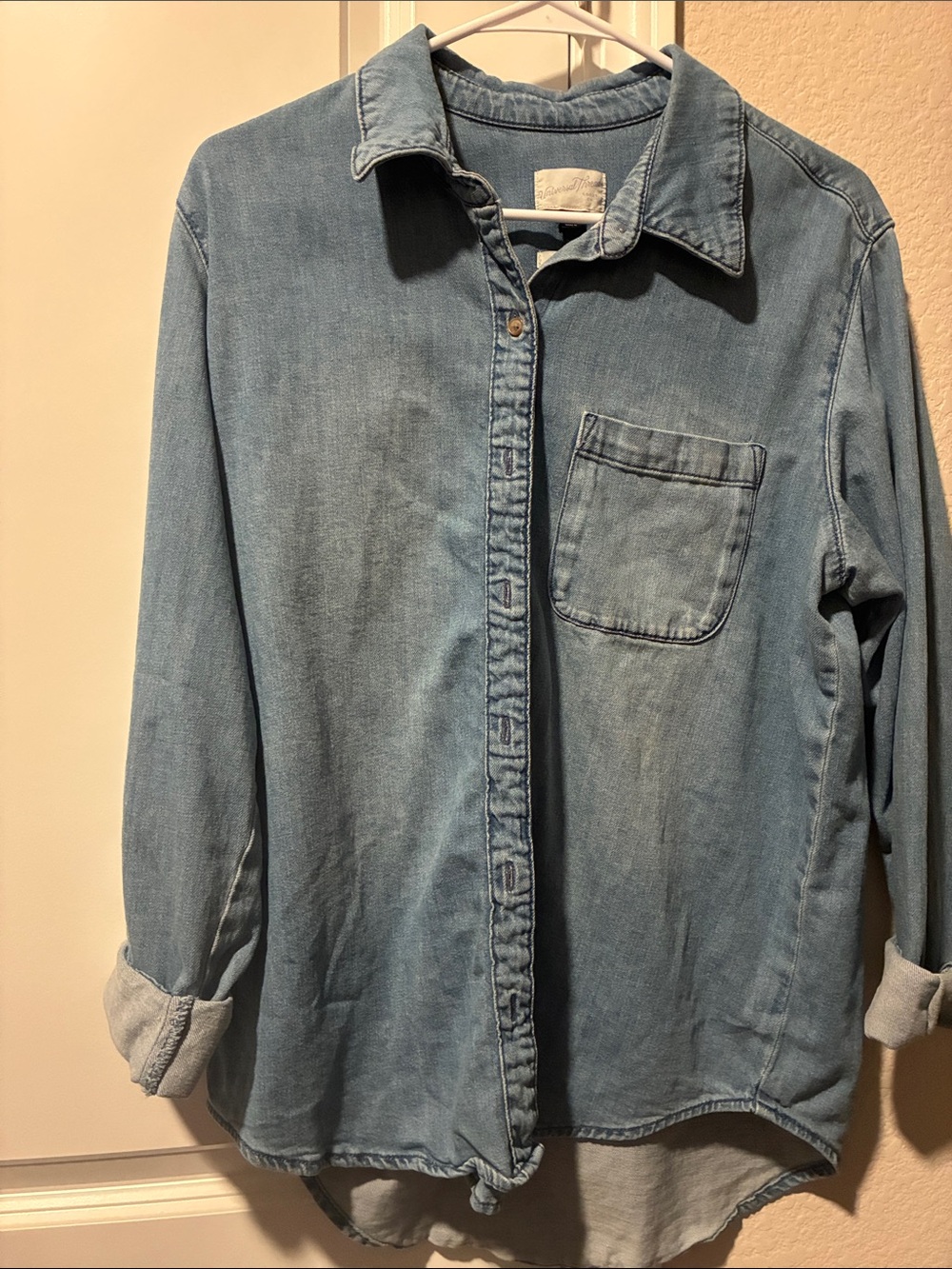 Universal Thread Light Blue Denim Shirt with Label Detail